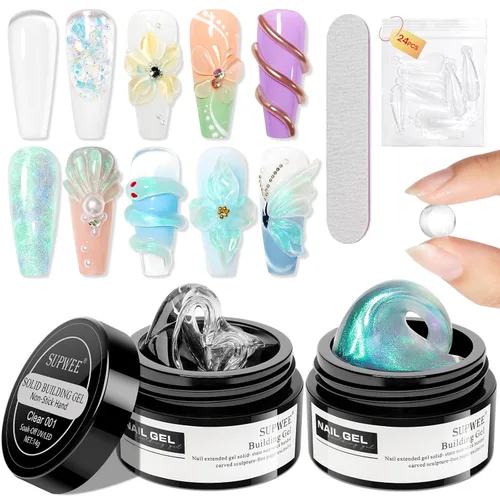 Vista 13 de Gel Constructor Sólido para Uñas - Gel de Arte de Uñas 3D Claro Transparente Antiadherente para Manos para Tallado, Moldeado, Patrones