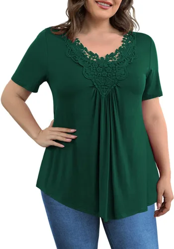 Vista 2 de Tralilbee - Blusa casual de manga corta con encaje de ganchillo, para mujer, talla grande, talla M - 4XG