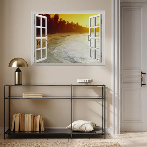 Vista 4 de wall26 Adhesivo mural de pared con diseño de olas de playa con puesta de sol y palmeras, 24 x 32 pulgadas