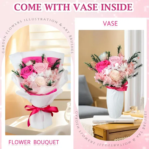 Vista 3 de Ramo de flores preservadas, flores para entrega, regalo para ella, novia, mamá en Navidad, día de San Valentín, día de la madre, aniversario