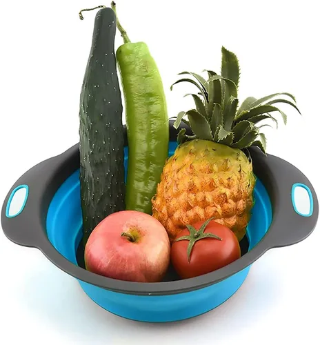 Vista 4 de 2 cestas de colador plegable, cesta de drenaje para lavar frutas y verduras, colador telescópico de alimentos de tamaño pequeño y grande para pasta