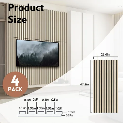 Vista 2 de RITOLLO Paquete de 4 paneles de madera para pared, paneles acústicos de listones de madera de 47.2 x 23.6 pulgadas para pared, paneles
