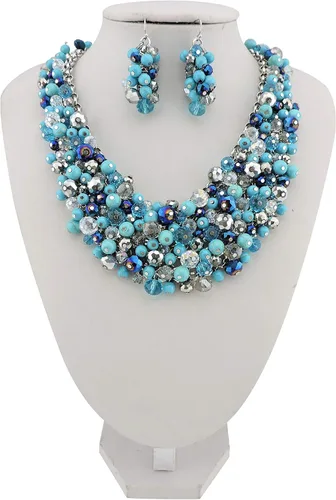 Vista 2 de Bocar NK-10260 - Conjunto de aros y collar de cristal moderno y grueso para mujer, ideal para regalo