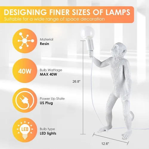 Vista 2 de Moderna lámpara de mesa de resina con forma de mono, lámpara de escritorio, lámpara de animales, luz LED de cabecera para decoración del hogar, sala