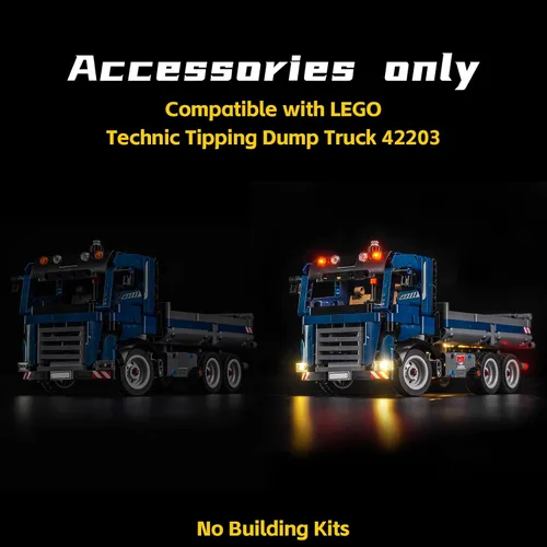 Vista 3 de BrickBling Light solamente, compatible con camión volquete Lego Technic Iluminación LED compatible con Lego 42203, no viene con camión