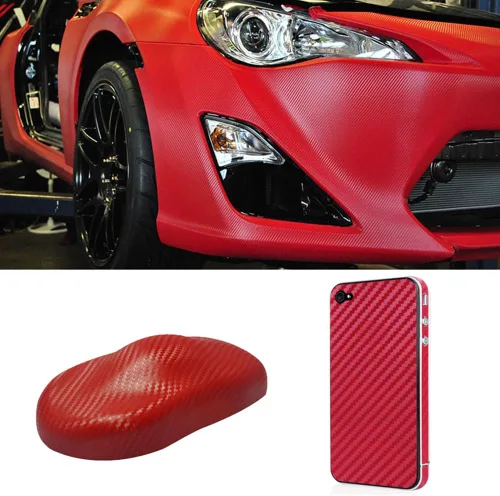 Vista 4 de Adhesivo en 3D de fibra de carbono de vinilo para envolver el coche, hoja adhesiva de vinilo para envolver el coche, rojo, 127 x 30 cm 50" x 11.8