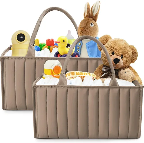 Vista 7 de SWEET DOLPHIN Paquete de 2 organizadores tipo cesta para pañales de bebé, elegantes cestas de almacenamiento para artículos esenciales para recién