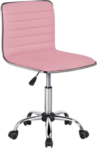 Vista 10 de Yaheetech Silla de oficina de trabajo de polipiel acanalada sin brazos, silla ejecutiva ajustable con respaldo bajo y ruedas, gris