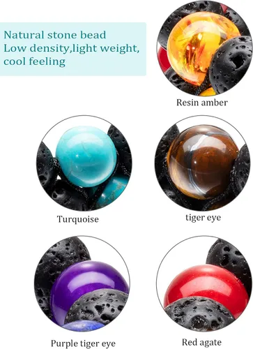 Vista 4 de Pulsera difusor de aceite esencial de piedra de lava ajustable cuerda trenzada cuentas de yoga para hombres y mujeres piedra original
