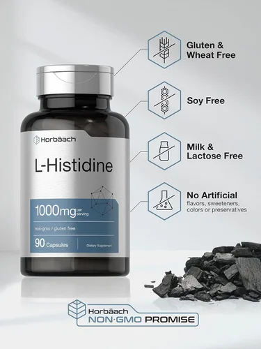Vista 4 de Horbäach L-Histidina 1000mg 90 Cápsulas Grado farmacéutico Sin OMG y sin gluten