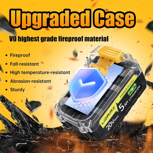 Vista 6 de Batería de repuesto de capacidad real compatible con la herramienta Dewalt 20V Max, celdas de iones de litio de grado automotriz, funda ignífuga