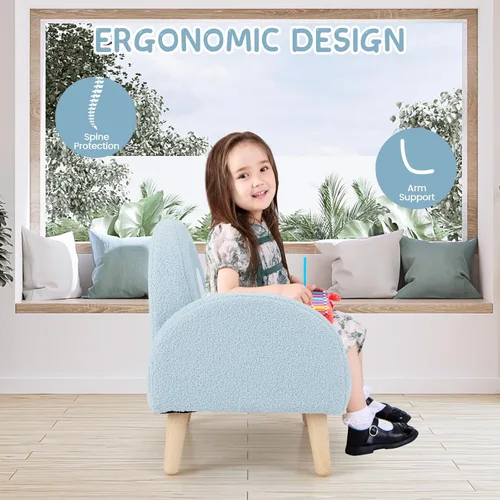 Vista 5 de INFANS Sofá para Niños, Sillón para Niños Pequeños con Marco de Madera Maciza Diseño Anti-Volcado Tela de Felpa, Silla Tapizada para Niños