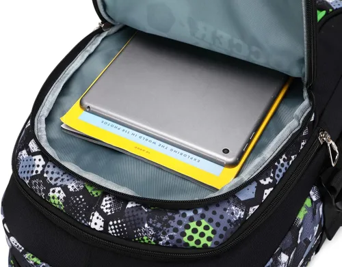 Vista 7 de BYPTNF Mochila para niño, estudiante, niño, impermeable, duradera, elemental, casual, media, verde (E-green), Computadora portátil