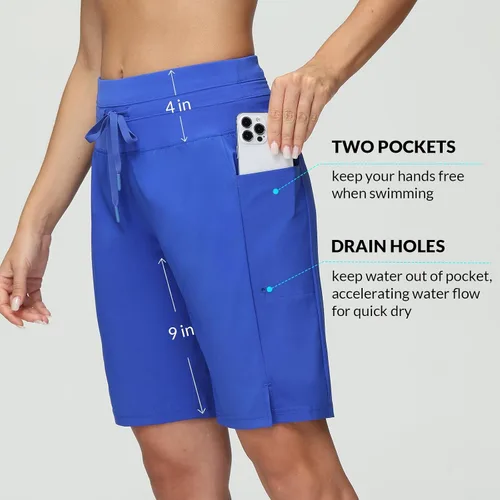 Vista 3 de baleaf Traje de baño de 9 pulgadas de cintura alta para mujer, de secado rápido, con cordón