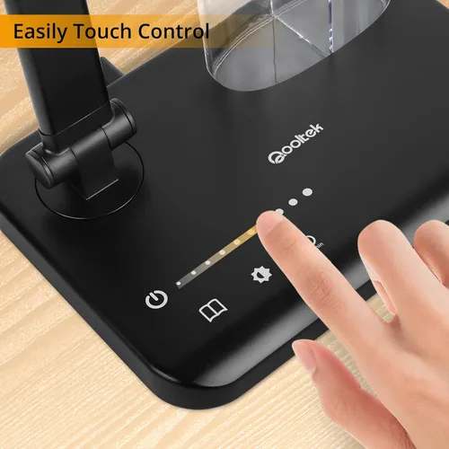 Vista 3 de Qooltek Lámpara de escritorio LED con control táctil, lámpara de mesa con 5 modos de color, brillo regulable para oficina en casa, brazo oscilante