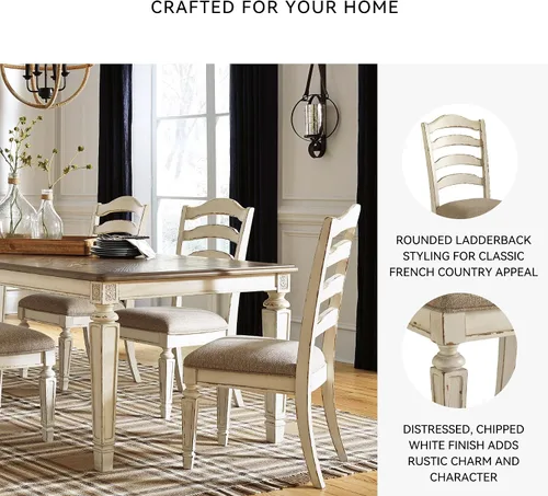 Vista 5 de Signature Design by Ashley Realyn - Silla tapizada para comedor, 2 unidades, color blanco antiguo