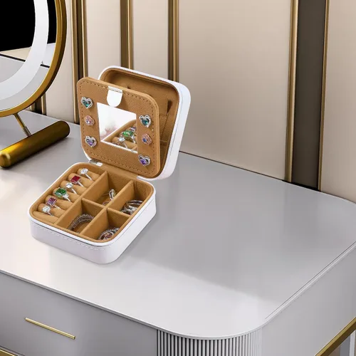 Vista 6 de Joyero para niñas y mujeres, joyero azul para niñas, joyero de viaje imprescindible para niñas, joyero de viaje para niñas, pequeño joyero de viaje