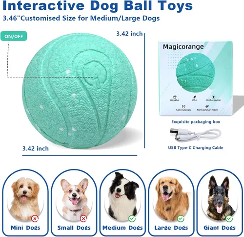 Vista 9 de Magicorange Juguetes interactivos para perros, juguetes automáticos de bolas rodantes para perros, pelotas de tenis con efecto rodante para perros