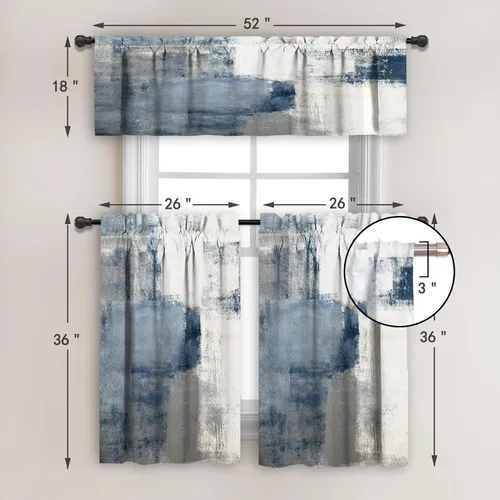 Vista 4 de MCALK Cortinas opacas azules para cocina, cenefas para ventanas, arte abstracto moderno para sala de estar (juego de niveles de 36 pulgadas)