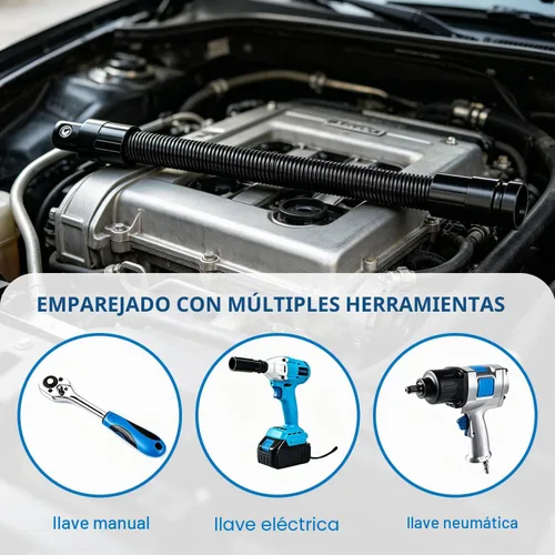 Vista 3 de Extensor de extensión de eje flexible de 1/2, extensor giratorio de 360° para trinquete y llave eléctrica, herramienta de accionamiento manual