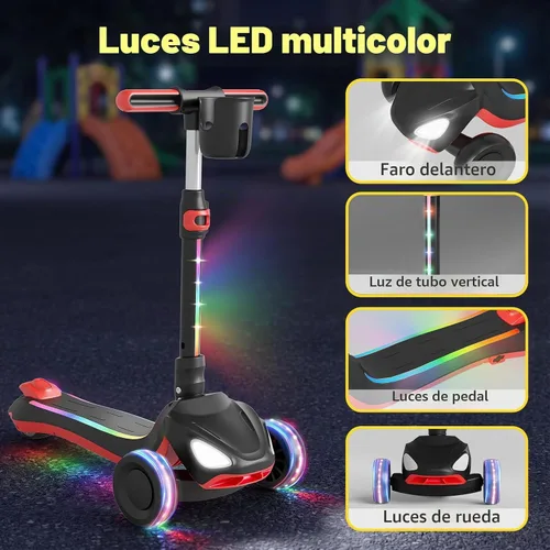 Vista 5 de SIMATE Electric Scooter for Kids Ages 3+, 3 Wheel Balance Scooter, 3 Adjustable Heights, Foldable & LED Display & Thumb Throttle, Long