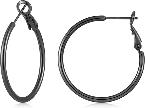 Vista 21 de Gacimy Aretes de aro de oro para mujer, aros finos chapados en oro de 14 Negro