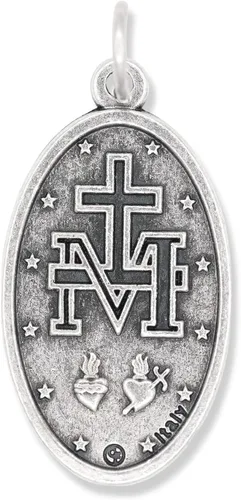 Vista 4 de Caritas et Fides Paquete de 5 medallas milagrosas ovaladas grandes en inglés (1.125 pulgadas, plata oxidada) – Hecho en Italia, colgante de María