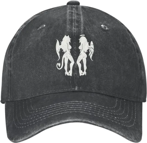 Vista 2 de Angel Devil Hat for Mens Womens Outdoor Sport Washed Cotton Denim Trucker Hats Adjustable Black