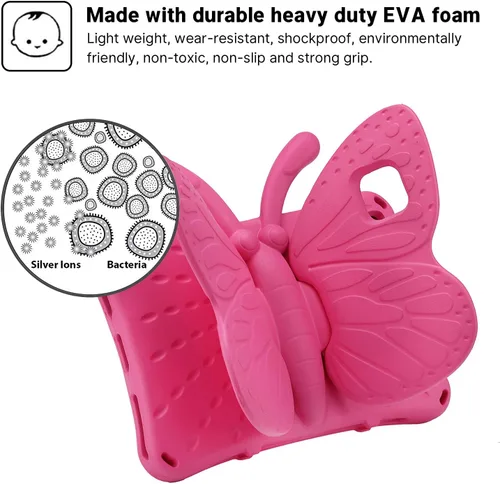 Vista 37 de FW Fire 7 - Funda para tablet para niños, Amazon Fire 7 2022, funda de mariposa con luz de atril, EVA, protección contra caídas, resistente, a