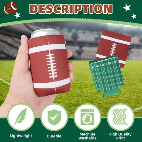 Vista 4 de Decoraciones de fiesta de fútbol, 12 fundas aislantes de neopreno para decoración del día del juego del Super Bowl y regalos