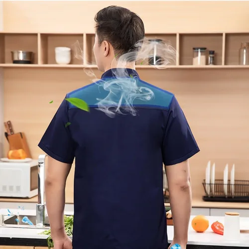 Vista 5 de Women Men Chef Uniforms Short Sleeves Chef Clothes Button Chef Coats Clothing for Restaurant Hotel Home