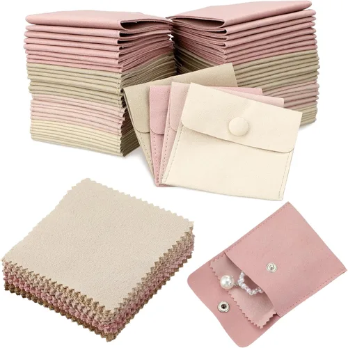 Vista 9 de Paquete de 120 bolsas de microfibra para joyas con paño de limpieza de 3.2 x 3.2 pulgadas, bolsa de embalaje de joyas con bolsas de botón a presión