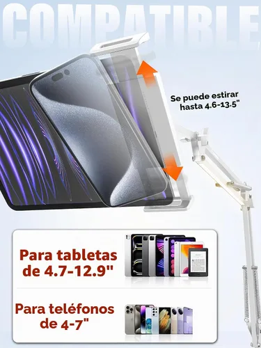 Vista 4 de CACENCAN Soporte de cuello de cisne para escritorio de cama, soporte para tableta, soporte para Kindle iPad para teléfono y tableta, soporte