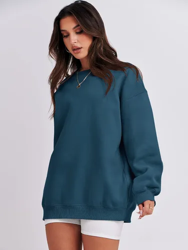 Vista 3 de ANRABESS Sudadera de gran tamaño para mujer, de forro polar, manga larga, cuello redondo, informal, para otoño 2023, ropa de moda