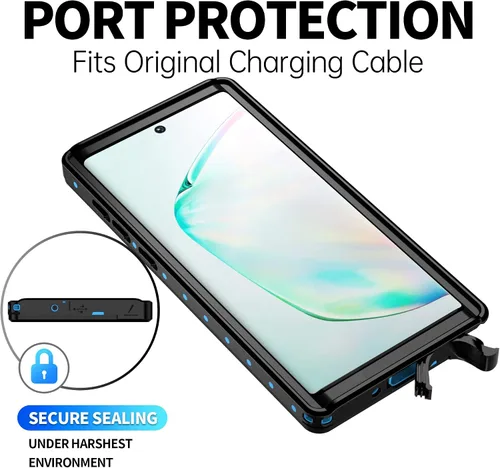 Vista 8 de BEASTEK Funda impermeable para Galaxy Note 10 Serie NRE a prueba de golpes con certificado IP68 con protector de pantalla incorporado Cubierta Azul