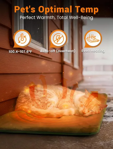 Vista 3 de PETNF Almohadilla térmica para mascotas al aire libre para gatos y perros, control automático de temperatura de 100.4-107.6 °F, impermeable, Verde
