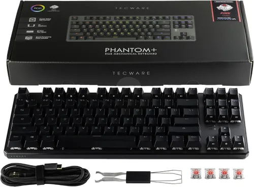 Vista 6 de TECWARE Teclado mecánico Phantom+ de 87 teclas, LED RGB, interruptor rosa Wraith