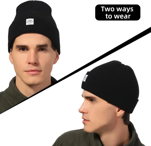 Vista 2 de Gorro para hombre con gorro de invierno con sonrisa, unisex, de punto, suave, cálido, con puños