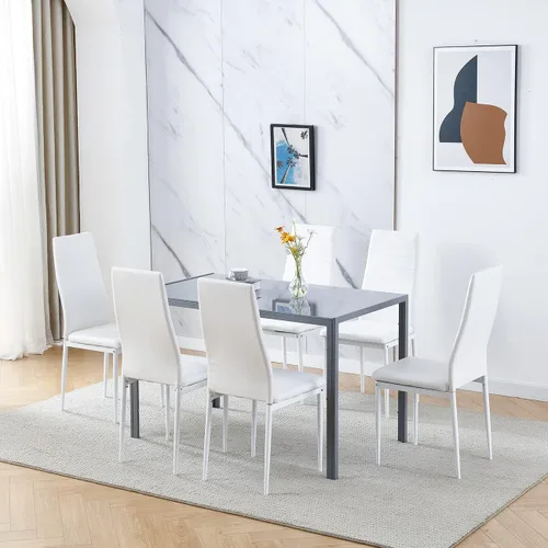 Vista 12 de Juego de 4 mesas de comedor y sillas negras modernas de 5 piezas para cocina pequeña, mesa rectangular de vidrio templado y 4 sillas de terciopelo