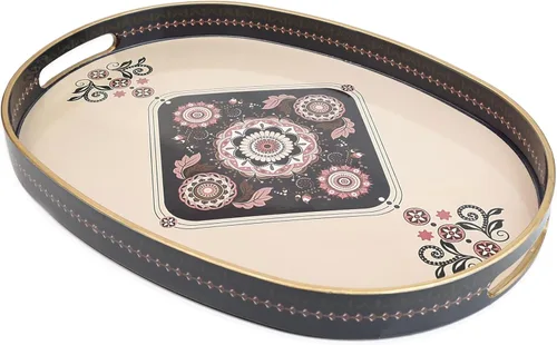 Vista 11 de Bandeja rectangular de plástico para servir con asas, elegante bandeja decorativa para mesa de café, otomana, sala de estar, cocina, uso al aire
