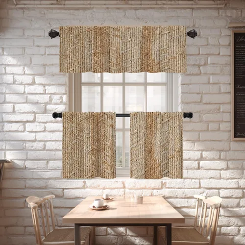 Vista 2 de Shrahala Cortinas rústicas de granja para ventanas de cocina, textura de cesta tejida, paneles de cortina rústica para ventana de granja, poliéster