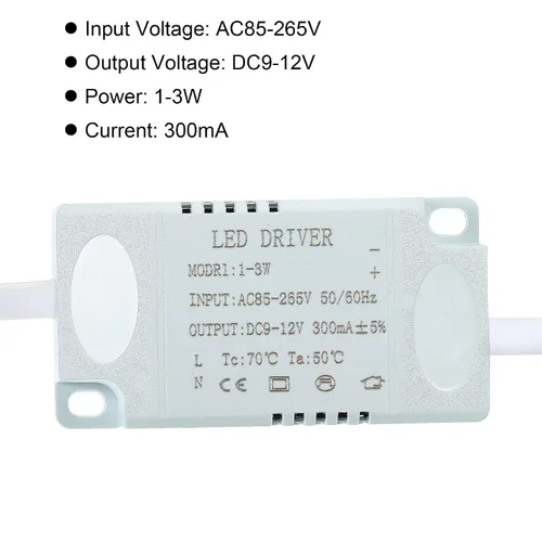 Vista 4 de PATIKIL Controlador LED de 1-3W 300mA, paquete de 5 salidas AC 85-265V 9-12V DC Conector macho de corriente constante transformador rectificador