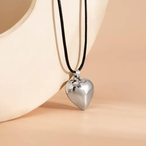 Vista 7 de Gargantilla de corazón grueso y hinchado, colgante de corazón grande, cadena de terciopelo ajustable, collares de corazón para mujeres