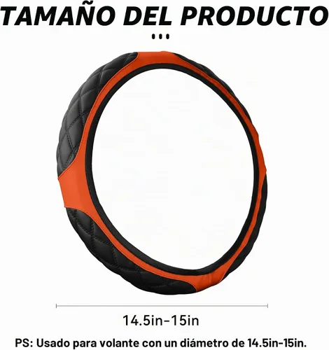 Vista 2 de Funda de cuero para volante de automóvil de 15 pulgadas, accesorios de automóvil, elástica, transpirable, antideslizante, protector de volante