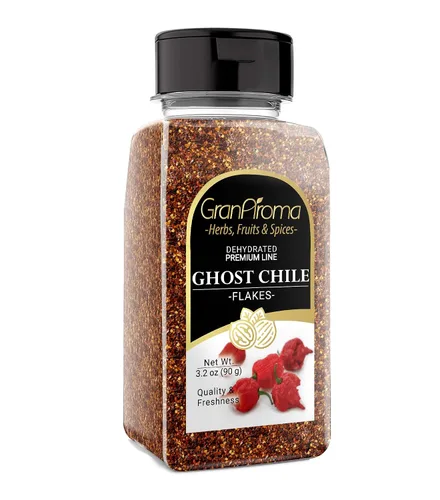 Vista 8 de GranAroma Ghost Chile Flakes, muy caliente, desafíos de especias, salsas y sopas (1.8 onzas)