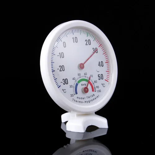 Vista 5 de Oumefar Termómetro higrotermógrafo plástico TH108 Medidor de humedad de temperatura analógica Forma Dial Temperatura higrómetro Display Instrumento