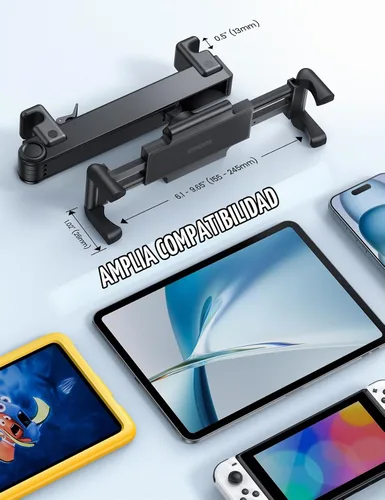 Vista 5 de Aomiker Soporte para iPad para reposacabezas de automóvil, brazo con bloqueo de aluminio, soporte universal para tablet con clip ancho plegable