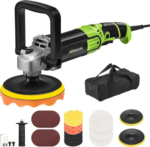 Vista 8 de Pulidora de búfer, 1600 W, 6 pulgadas/7 pulgadas, cera pulidora rotativa para automóvil, 7 velocidades variables 1600-3500 RPM, pulidora y pulidora