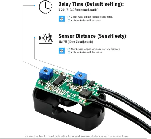 Vista 2 de Sensky BS010 12v 24v 3a Pir - Sensor de Movimiento Interruptor de larga Distancia de Tiempo Ajustable Sensor Pequeño Interruptor, DIY, Iluminación