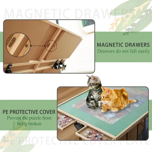 Vista 4 de BittPicc - Mesa de rompecabezas ajustable con 4 cajones y patas de cubierta for 1000-1500 Pieces,Easy to assemble,Compact Storage,Relieve Neck
